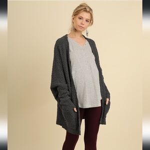 UMGEE Open Front Chenille Oversized Cardigan  Charcoal Gray Size S